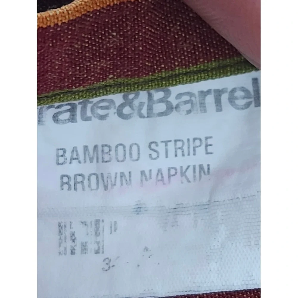 Crate‎ & Barrel Bamboo Satillo Stripe Cloth Napkins Set of 8 Brown Orange 21in